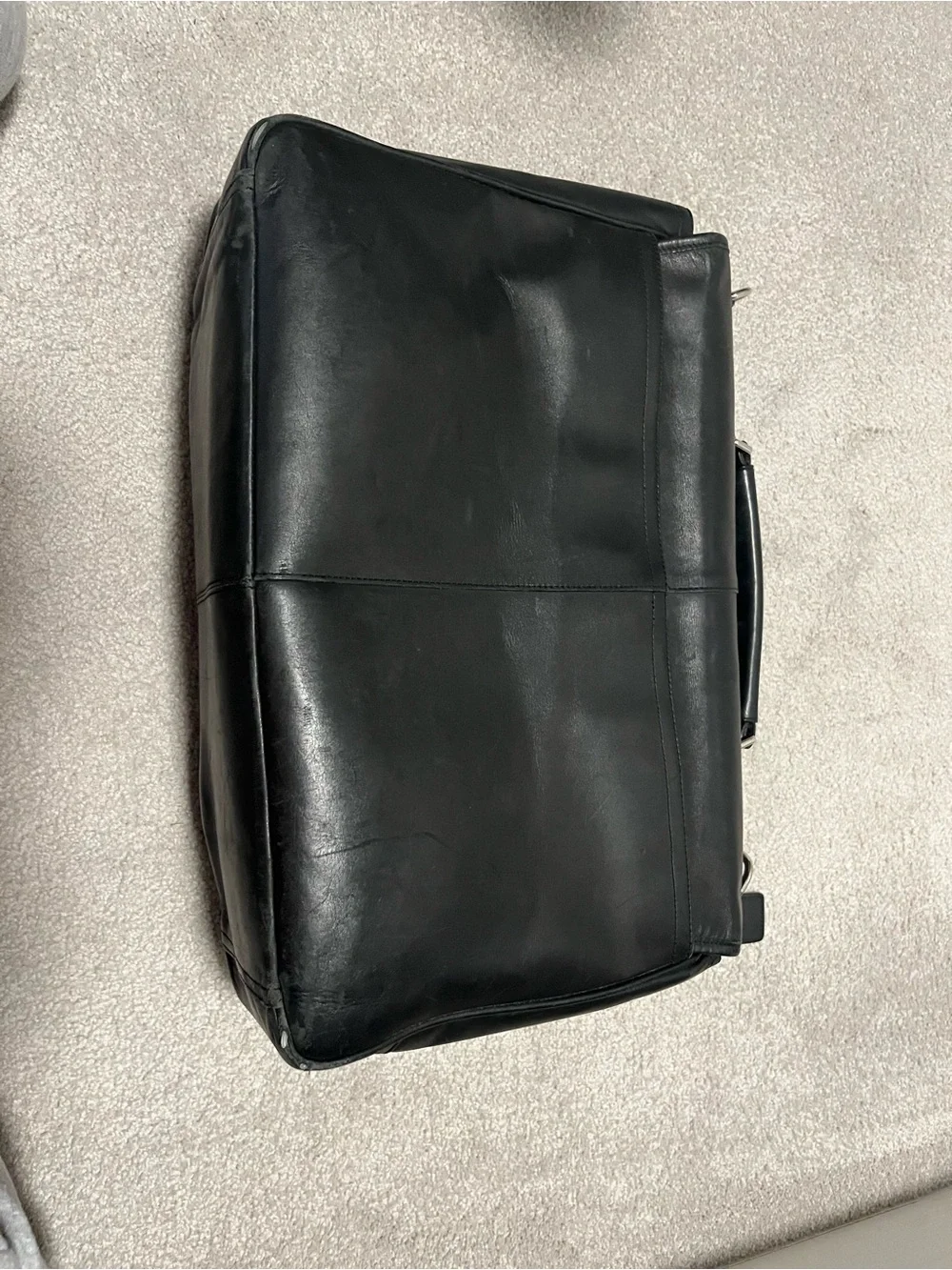 Black Men's Leather Messenger Bag - Classic Buckle Design